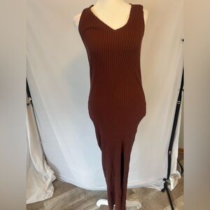 Forever 21 LG  brown long tank dress, ribbed fabric with slit